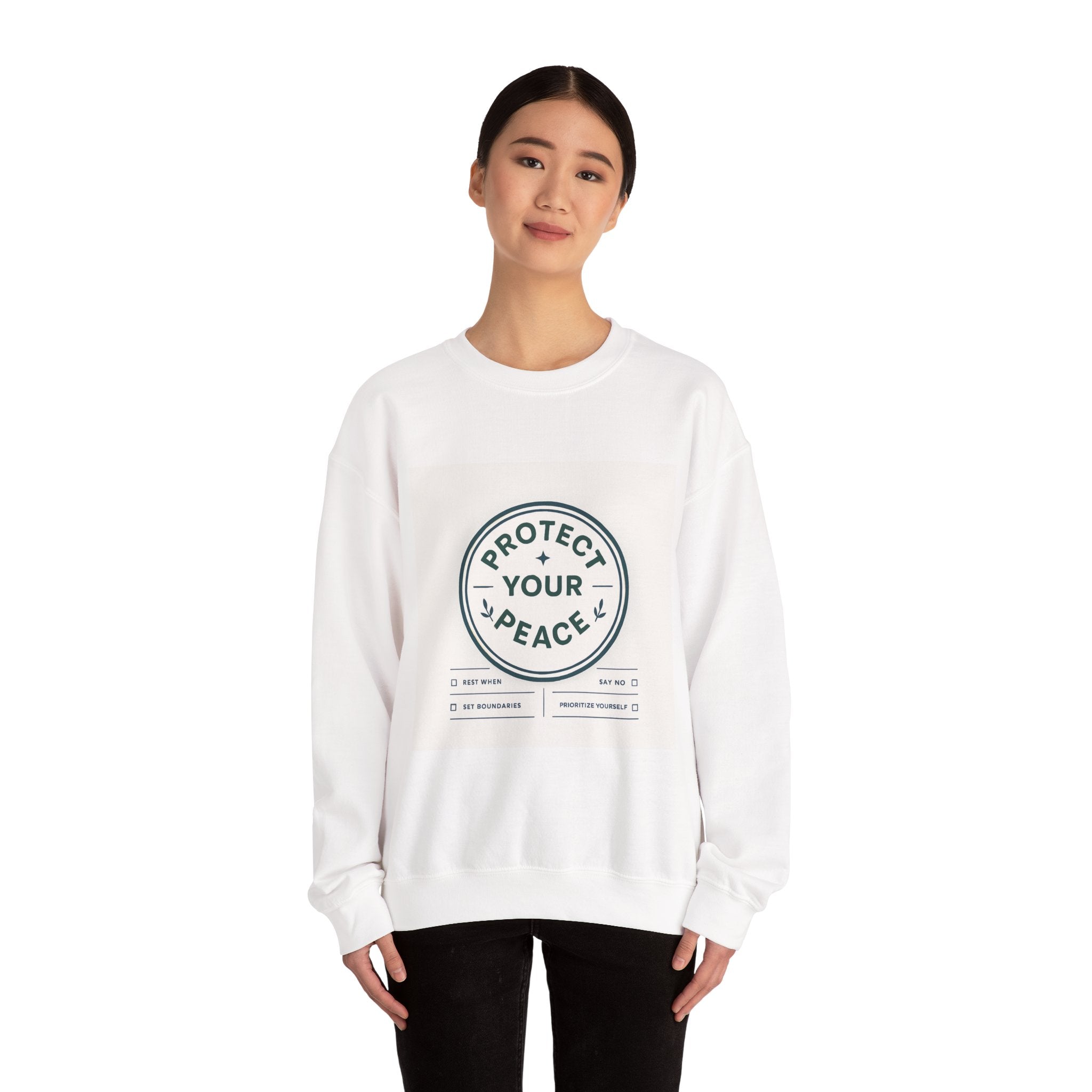 Protect Your Peace Crewneck Sweatshirt — Minimal Wellness Graphic Pullover