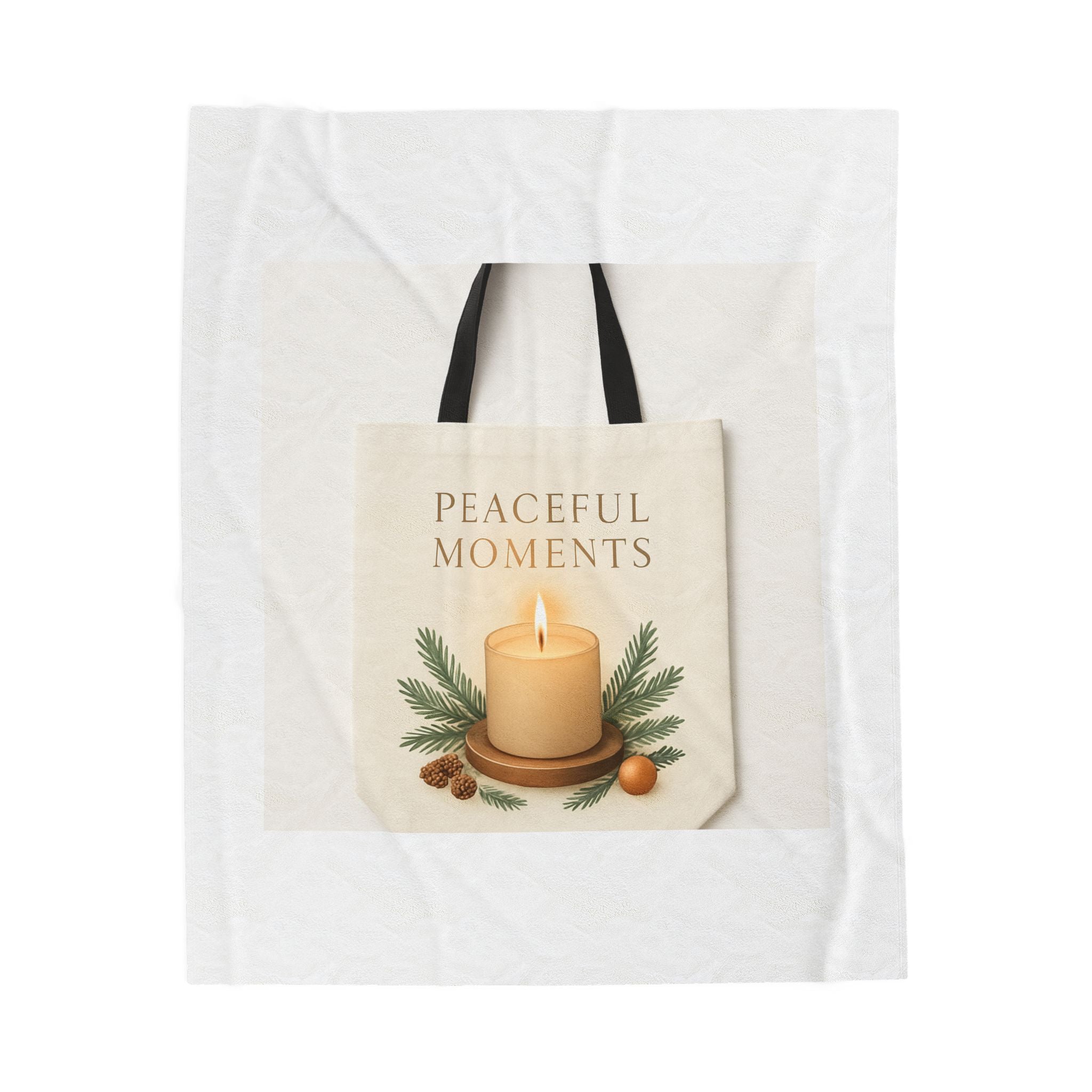 Velveteen Plush Blanket — "Peaceful Moments" Candle Cozy Throw for Holiday & Winter Relaxation