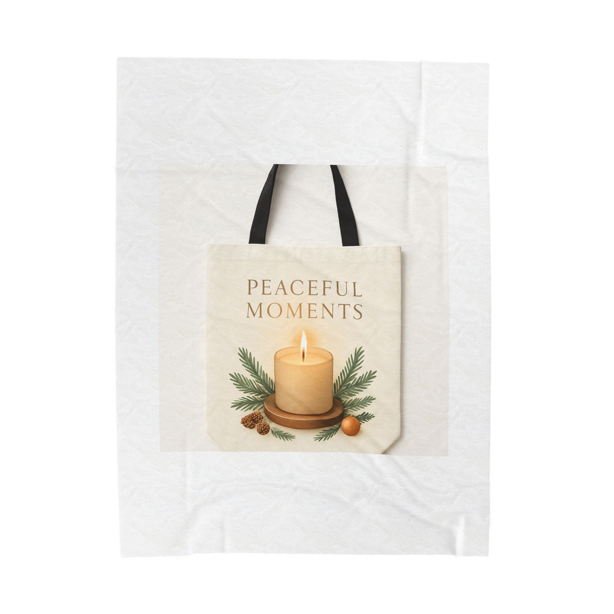 Velveteen Plush Blanket — "Peaceful Moments" Candle Cozy Throw for Holiday & Winter Relaxation