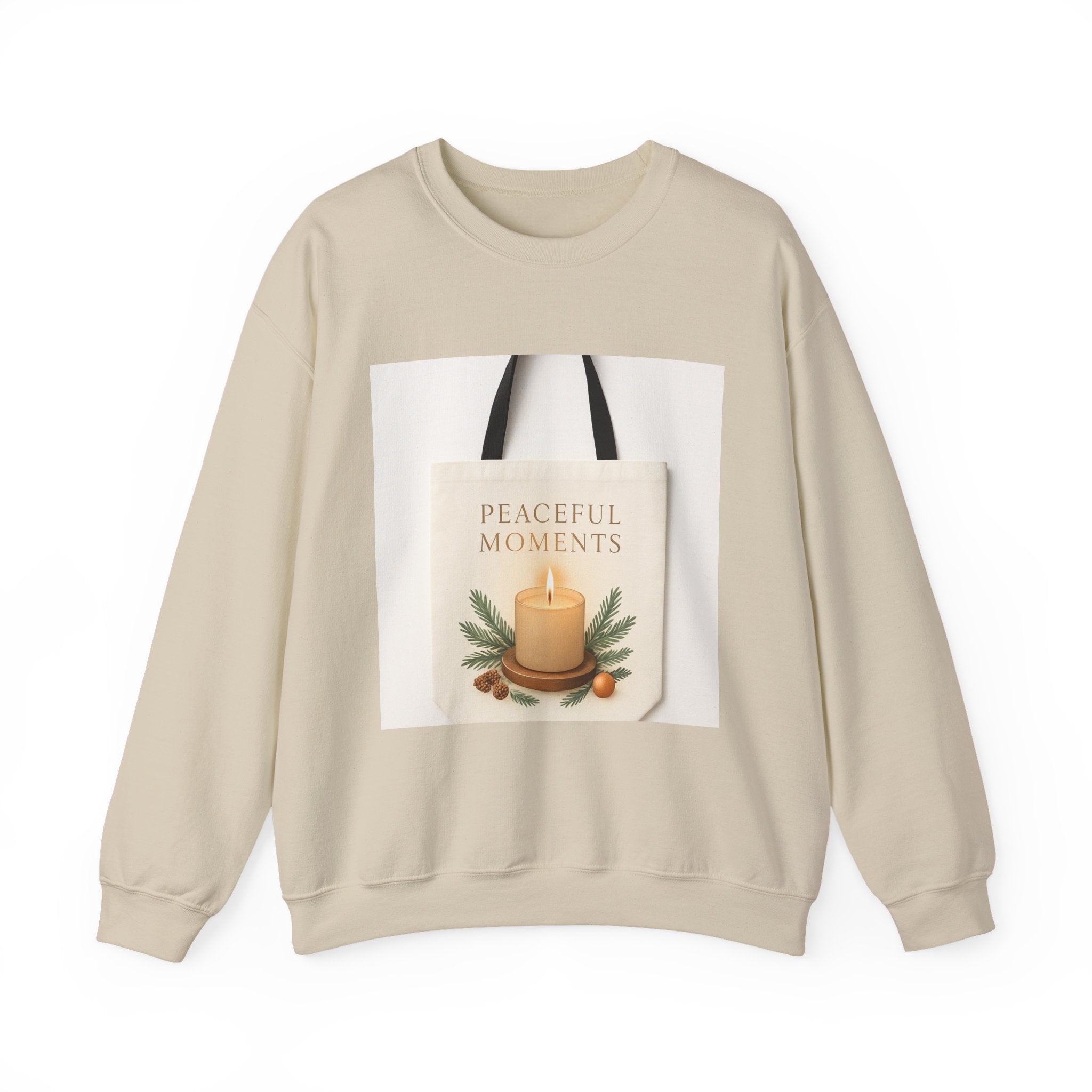 Crewneck Sweatshirt — 'Peaceful Moments' Candle Graphic Cozy Pullover
