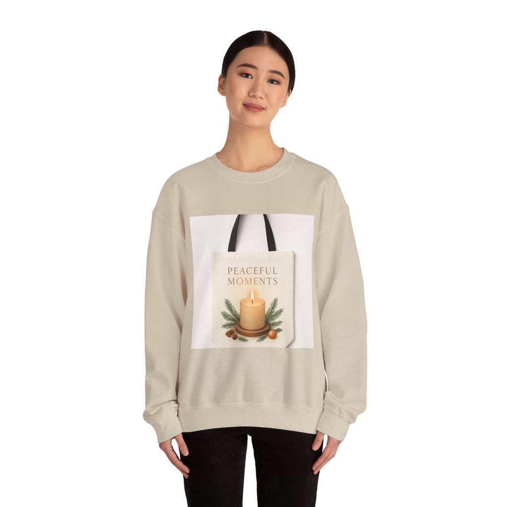 Crewneck Sweatshirt — 'Peaceful Moments' Candle Graphic Cozy Pullover