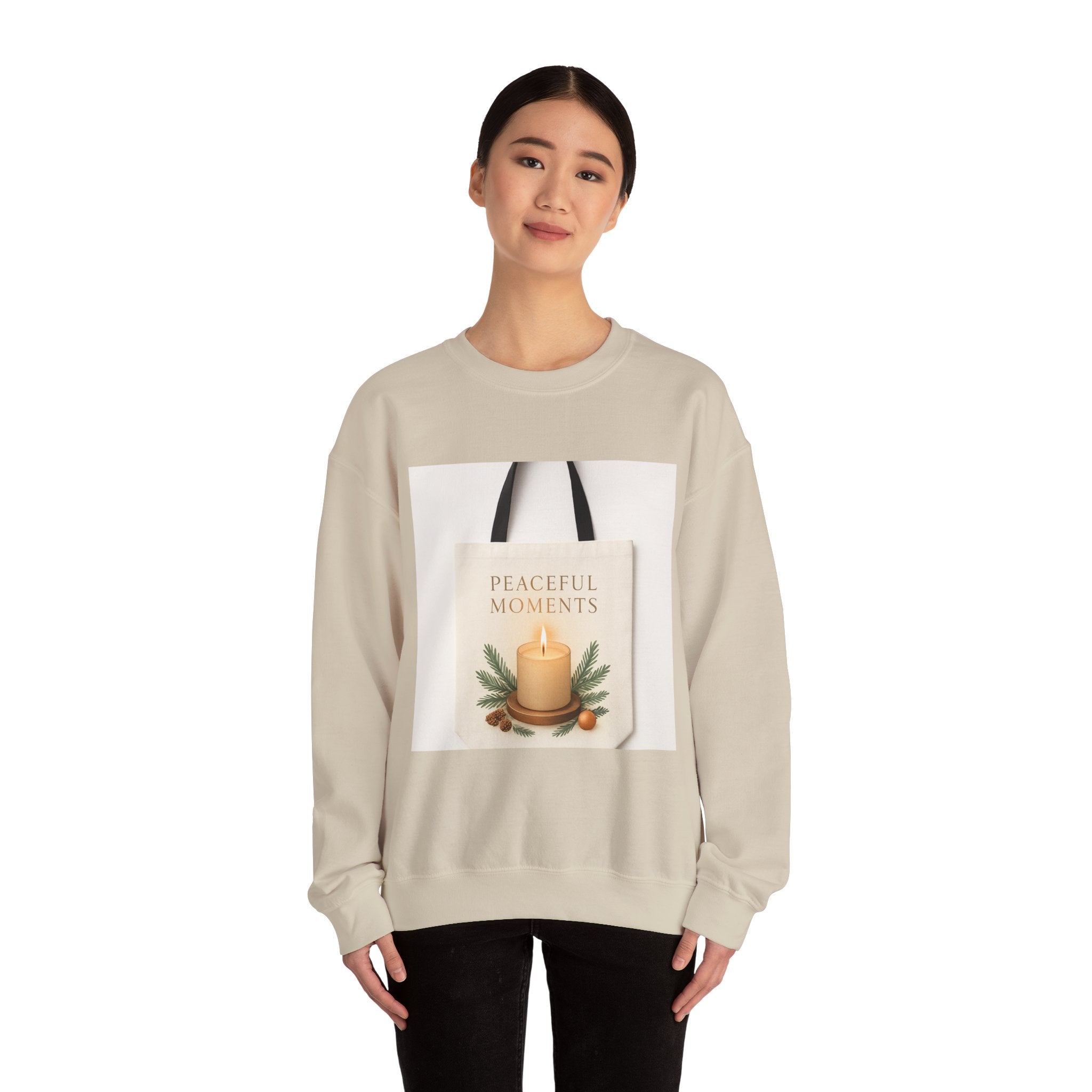Crewneck Sweatshirt — 'Peaceful Moments' Candle Graphic Cozy Pullover