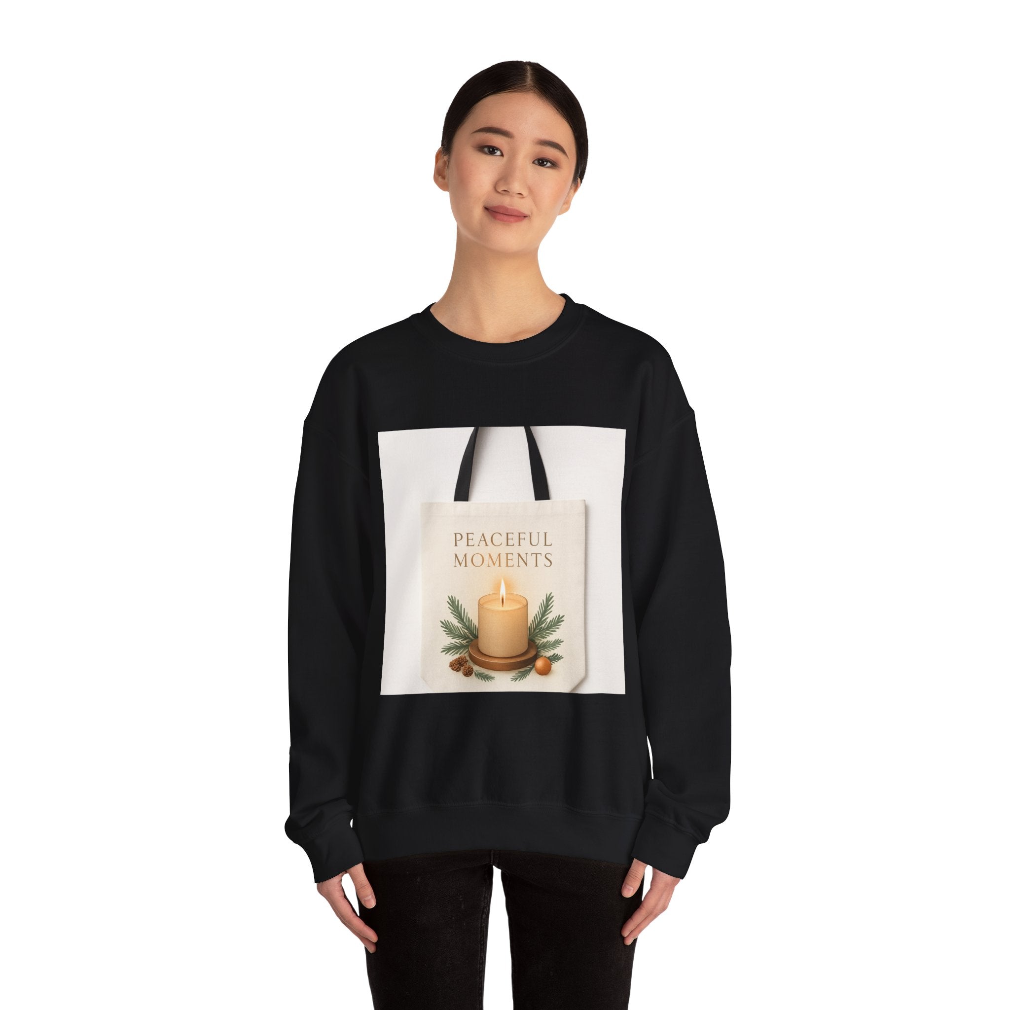 Crewneck Sweatshirt — 'Peaceful Moments' Candle Graphic Cozy Pullover