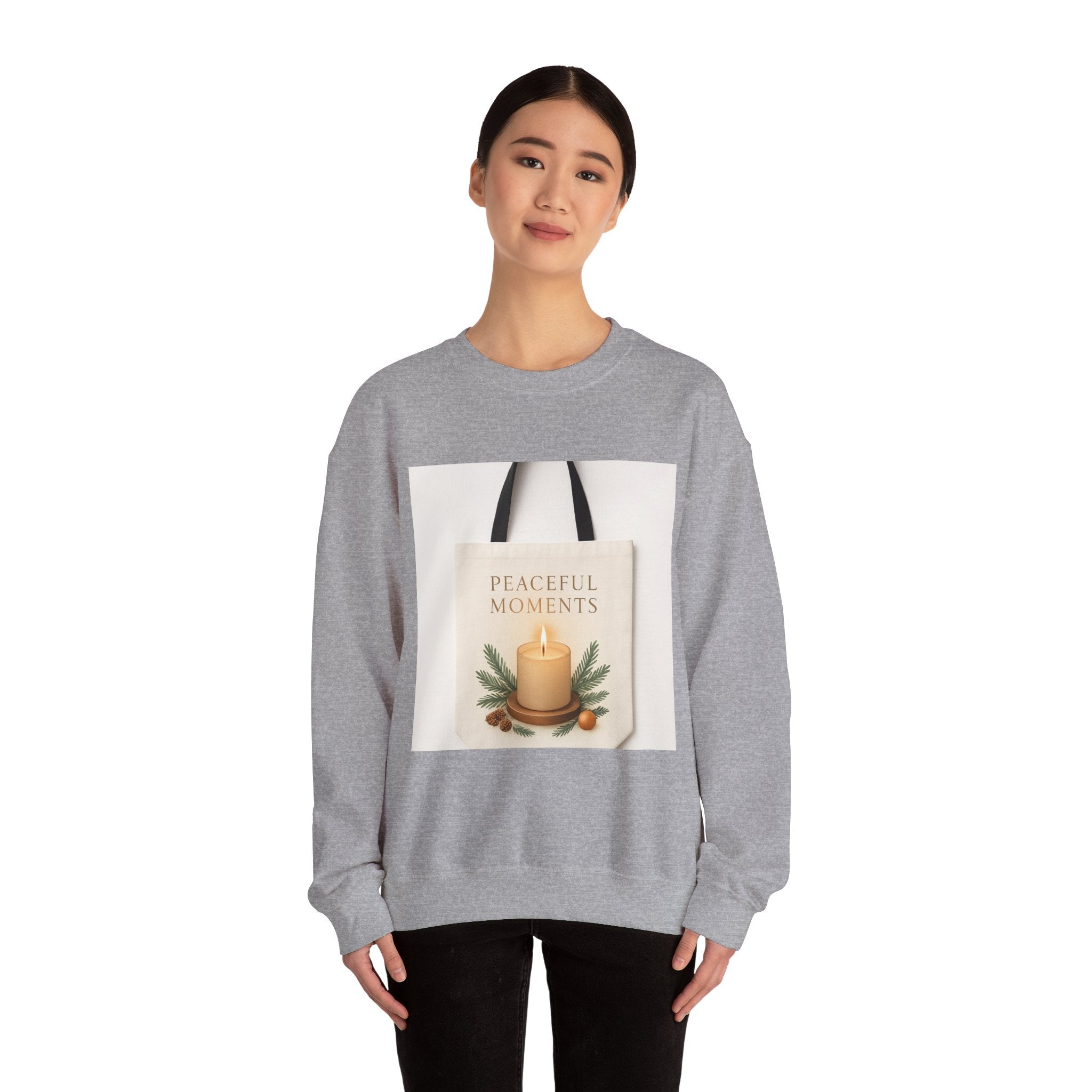 Crewneck Sweatshirt — 'Peaceful Moments' Candle Graphic Cozy Pullover