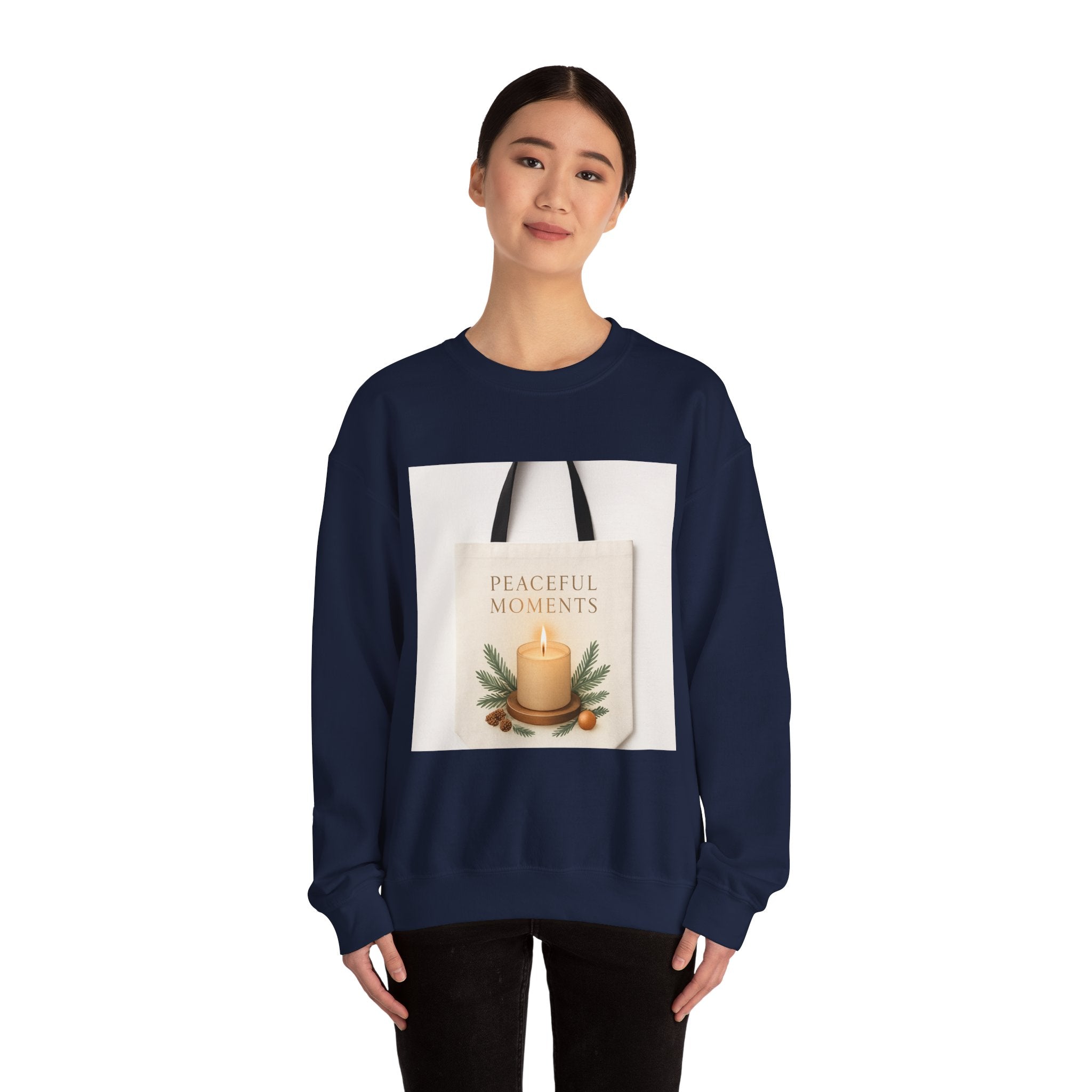 Crewneck Sweatshirt — 'Peaceful Moments' Candle Graphic Cozy Pullover