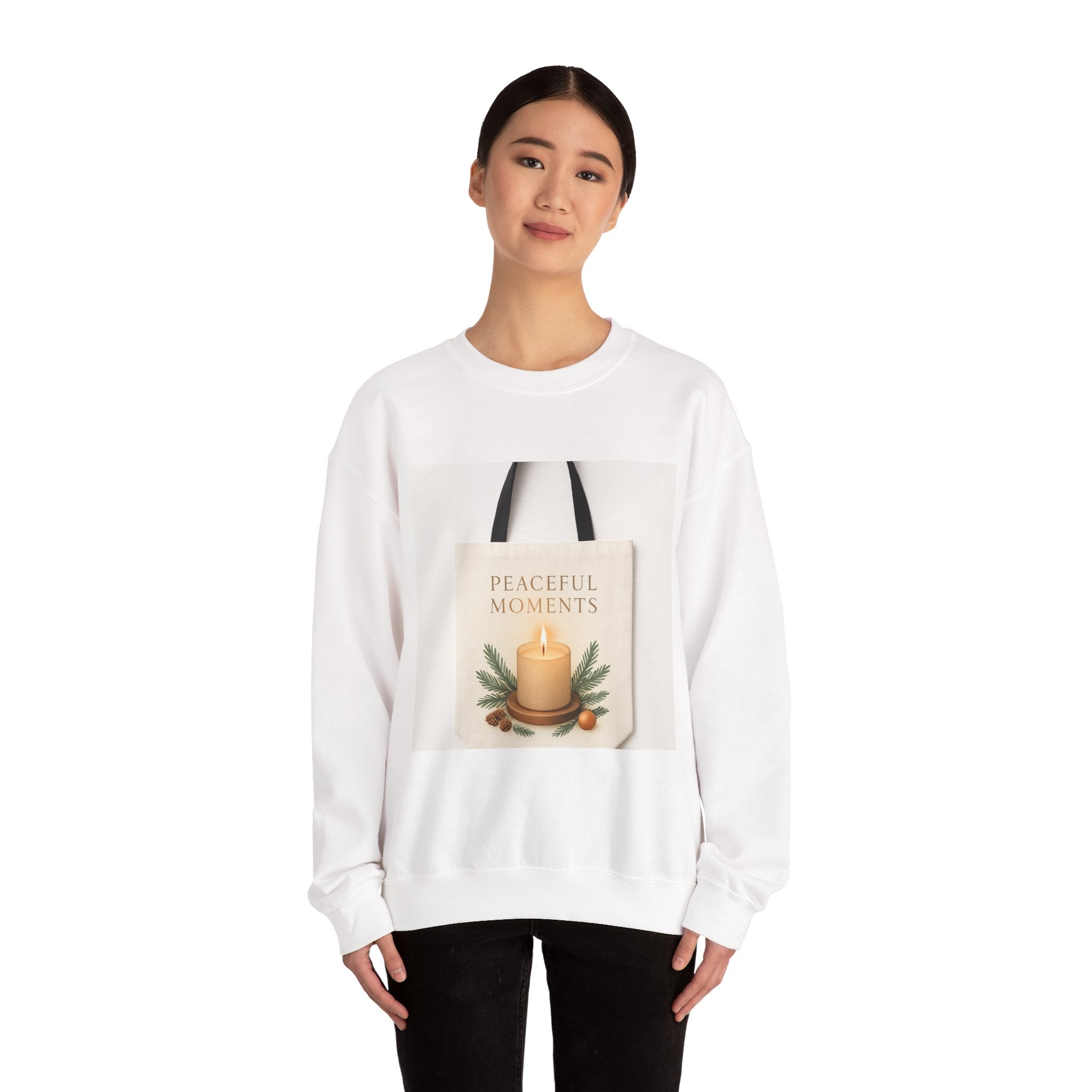 Crewneck Sweatshirt — 'Peaceful Moments' Candle Graphic Cozy Pullover