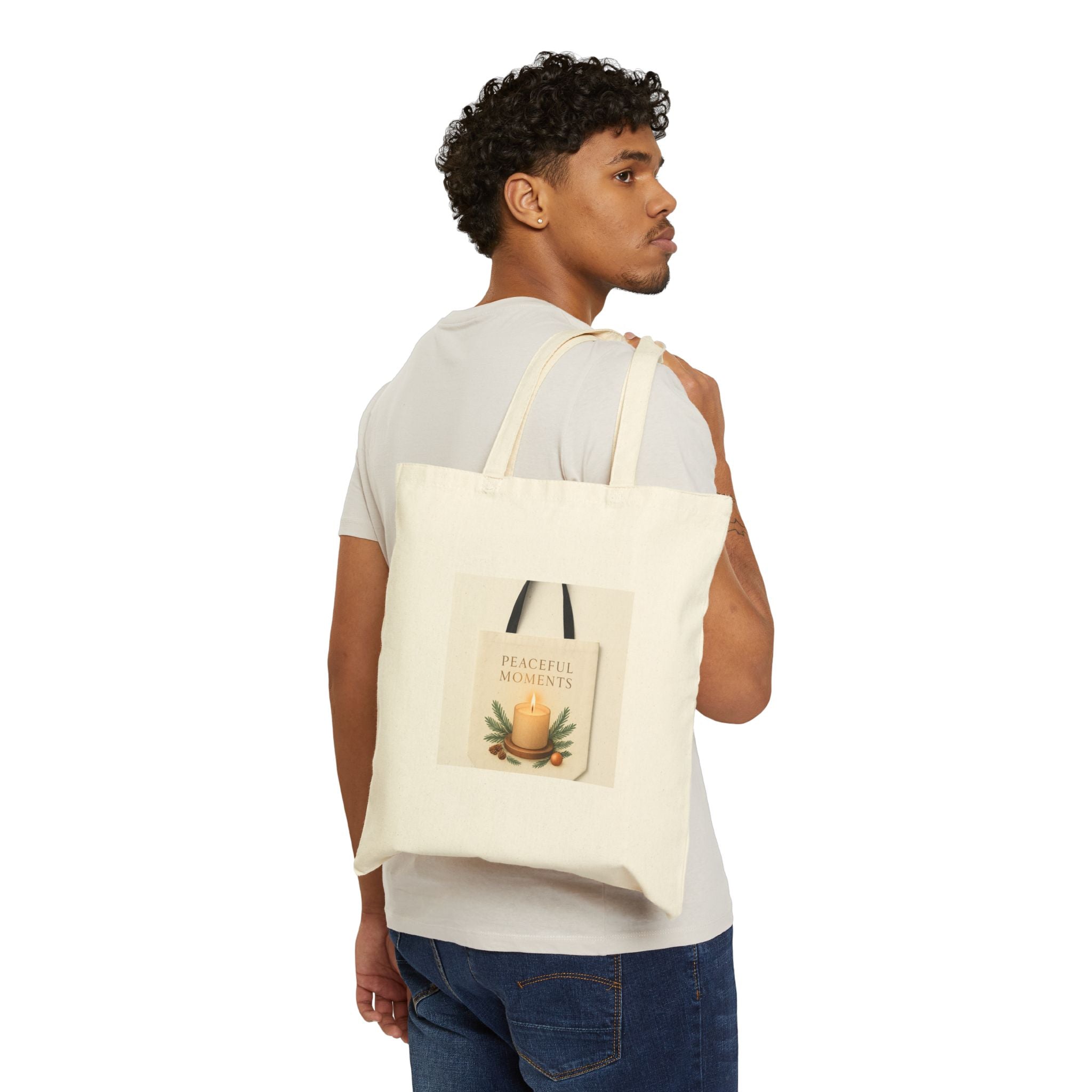 Tote Bag — "Peaceful Moments" Candle Illustration Canvas Tote